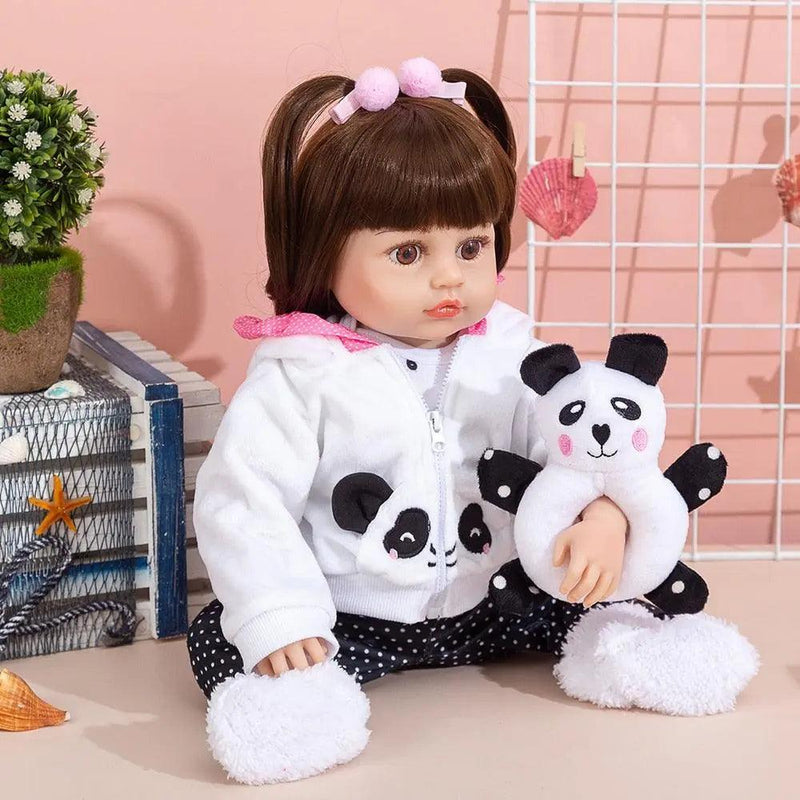 Boneca Bebê Reborn 48cm 100% silicone Panda olho Marrom Pode dar banho - Boneca  Reborn Original Silicone