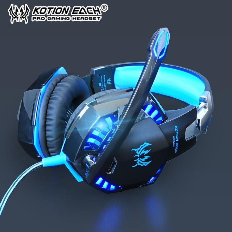 Headfones estéreo de jogos de computador deep bass com mic led light - docaplay