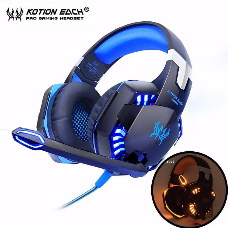 Headfones estéreo de jogos de computador deep bass com mic led light - docaplay