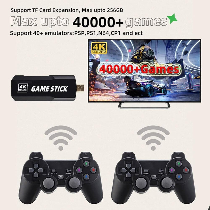 Controlador sem fio HD retro console de videogame 4k Game Stick 40000 jogos 128 GB 2 4G - docaplay