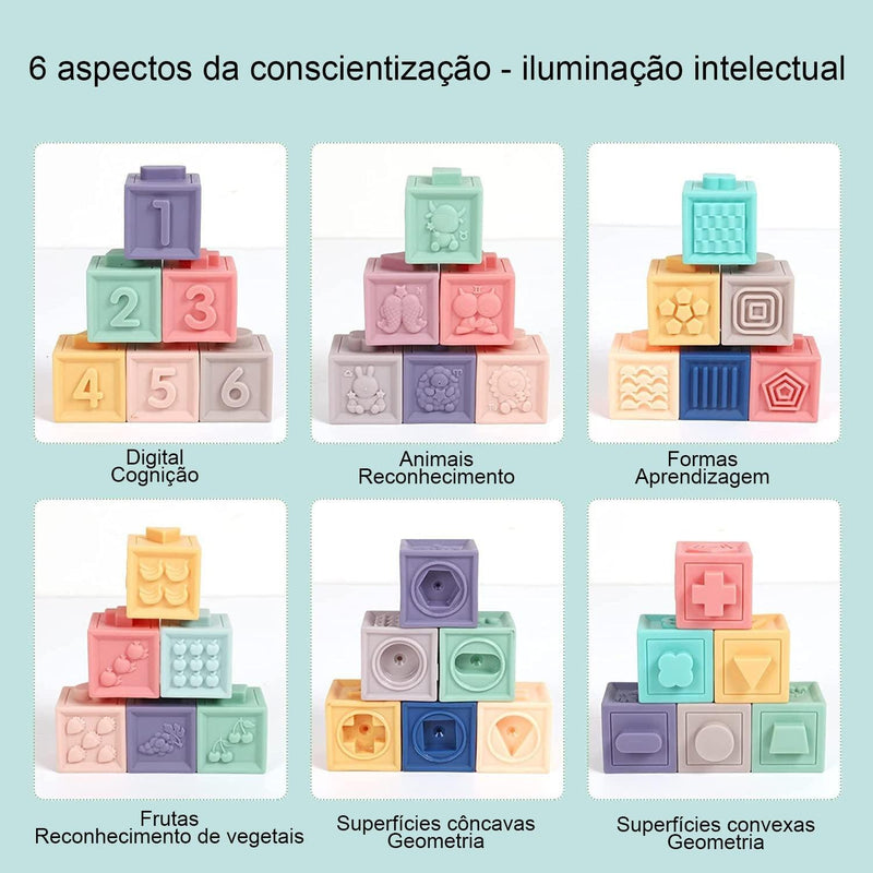 Blocos de Silicone Macio de Construção Empilhador de Aperto e Brinquedos de Dentição 23 Peças