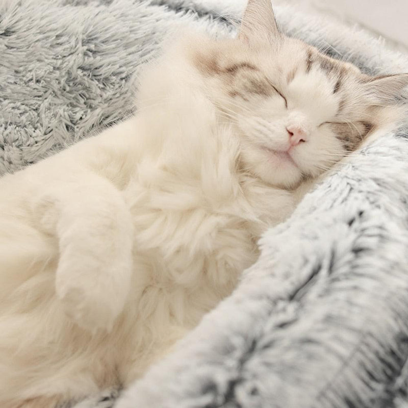 Cama para gato e cachorro de estimação cama de pelúcia redonda semi-fechado ninho de gato para o sono profundo conforto no inverno gatos cama pequena esteira cesta canil macio - docaplay