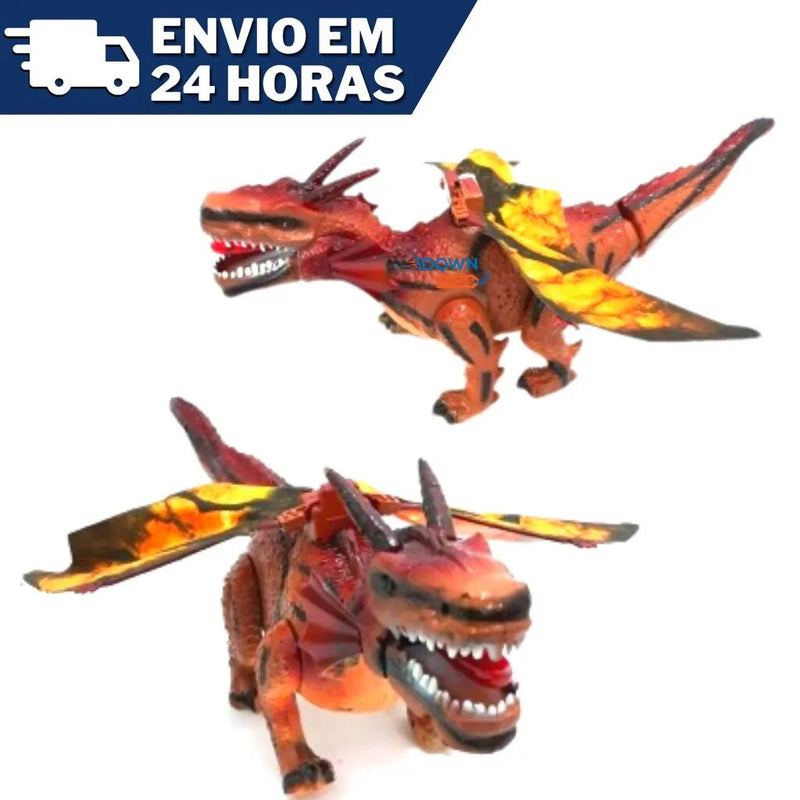 Dragão Místico Brinquedo Infantil Bate Asas Anda 43 Cm com Som - Doca Play