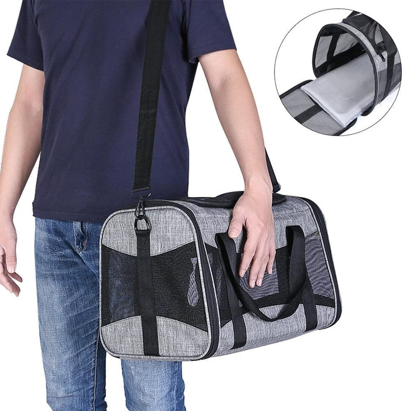 Bolsa para transporte de animal de estimação macio portatil respirável dobravel para viagem com travamento de segurança e ziper - docaplay