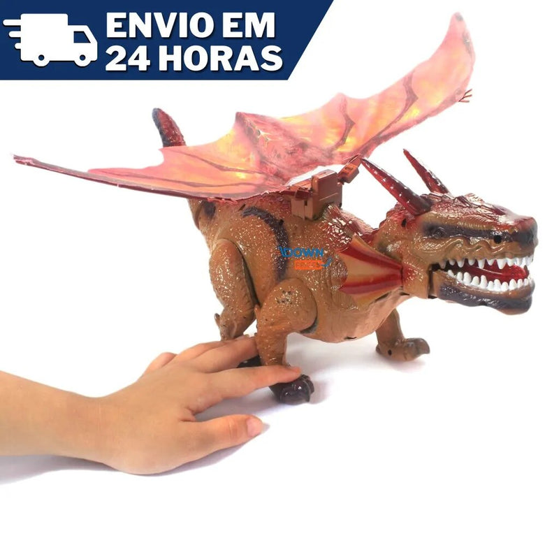 Dragão Místico Brinquedo Infantil Bate Asas Anda 43 Cm com Som - Doca Play