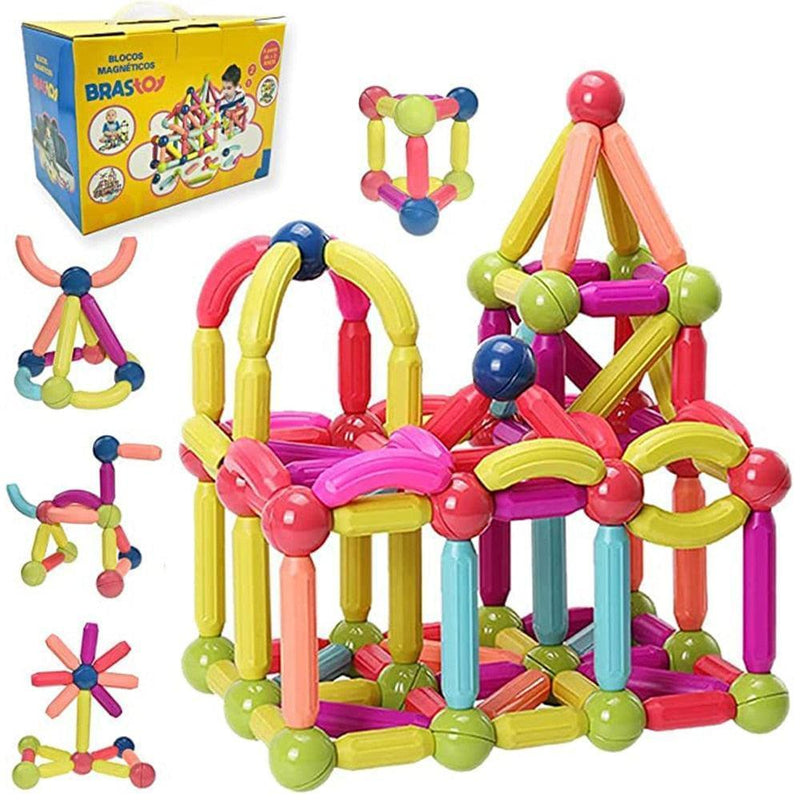 Conjunto Magnético de Bolas ímã Vara Construção 128Pecas Montessori Brinquedos Educativos Para Presente Das Crianças - docaplay