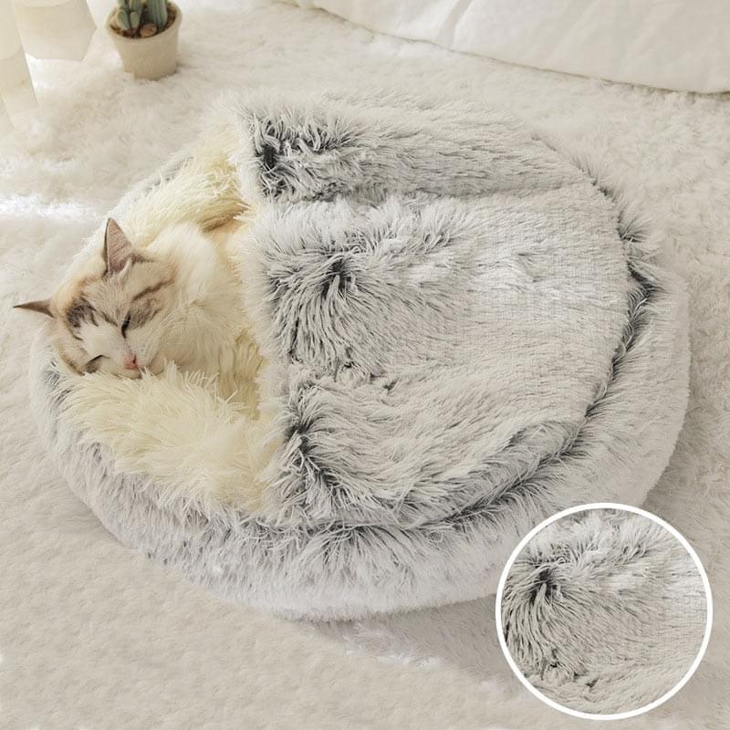 Cama para gato e cachorro de estimação cama de pelúcia redonda semi-fechado ninho de gato para o sono profundo conforto no inverno gatos cama pequena esteira cesta canil macio - docaplay