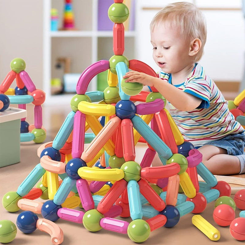 Conjunto Magnético de Bolas ímã Vara Construção 128Pecas Montessori Brinquedos Educativos Para Presente Das Crianças - docaplay