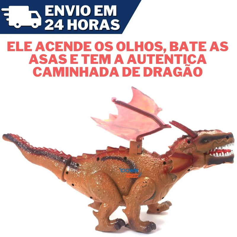 Dragão Místico Brinquedo Infantil Bate Asas Anda 43 Cm com Som - Doca Play