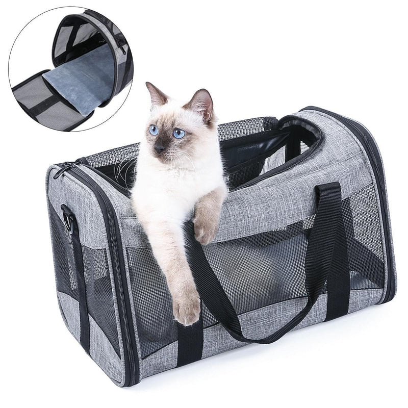 Bolsa para transporte de animal de estimação macio portatil respirável dobravel para viagem com travamento de segurança e ziper - docaplay