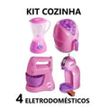 Kit Cozinha Infantil com 4 Brinquedos Eletrodomésticos Airfryer, Batedeira, Cafeteira Capsula e Liquidificador Educativo Meninas - Doca Play