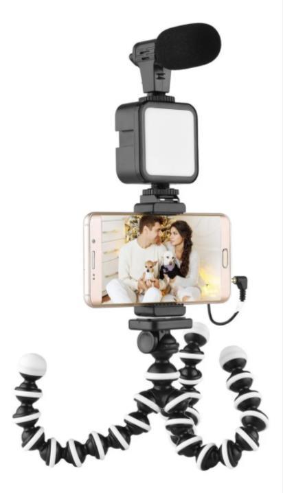 Kit Suporte De Celular Tripe Vlogging Youtuber Controle Bluetooth Microfone Luuk Young - Doca Play