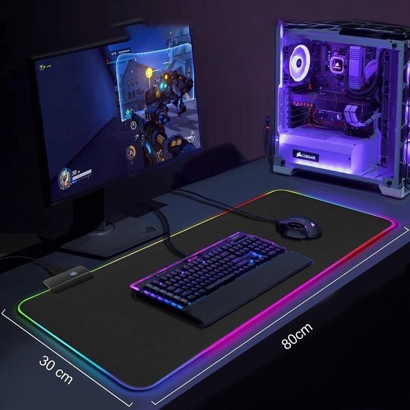 Mouse Pad Gamer Grande Com Borda De Led RGB 7 cores 30cm X 80cm - Doca Play